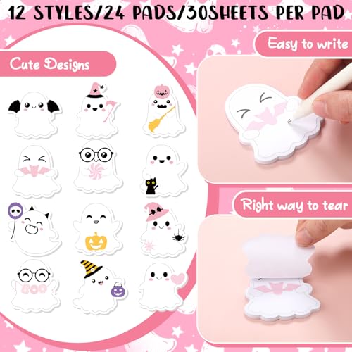 Yinder 24 Pads Kawaii Ghost Sticky Notes Fun Cartoon Memo for School - color: Multicolor, size: Ghost