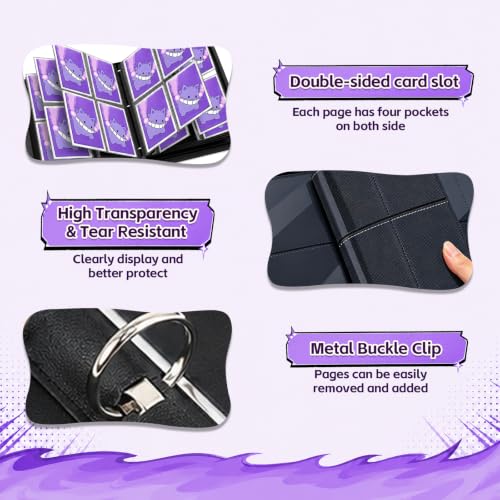 4 Pocket Purple Trading Card Binder, 3-Ring Card Album - color: Purple, size: Small
