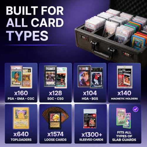 Universal Trading Card Storage Box, 4 Row Black Graded Card Case Slab Case - color: Black, size: 4 Row