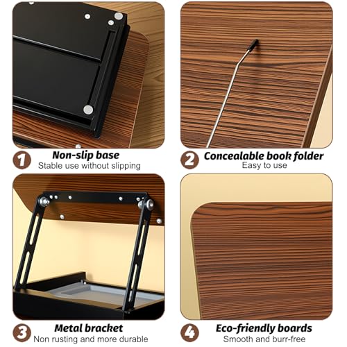 Adjustable Book Reading Stand with Storage - Hands-Free Wooden Bookstand