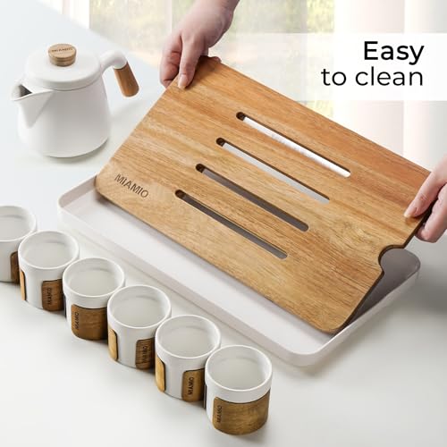 MIAMIO - Japanese/Chinese Tea Set 6 x 3.4 oz/Asian Tea Pot 21 oz with Tea Infuser, Traditional Japanese Tea Cups Set for Tea Lovers/Men/Women (White) - color: White