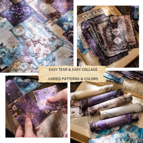 120 Sheets 4 Themes Vintage Scrapbook Paper Bundle, 4x5.5 Inch Pre-Cut Deckled Edge, Dark Academia Cottagecore Tea-Stained Floral Ephemera, Single-Sided for Junk Journal, Collage & Card Making - color: Multicolor 20