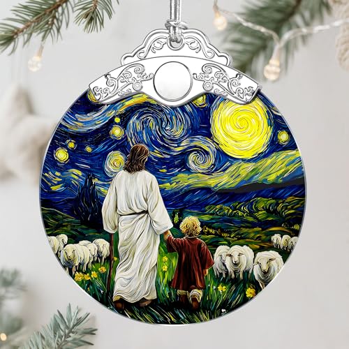 Jesus & Child Starry Night Stained Glass Ornament – Religious Christmas Ornament, Christian Christmas Decoration, Religious Gifts for Her or Him, Gifts for Christians, Friends or Loved Ones - color: Jesus