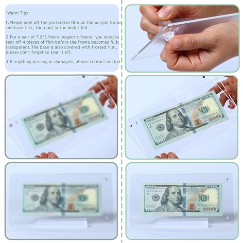Dollar Bill Frame Display Acrylic Dollar Bill Holder for Collectors Currency Frame Display Case Double-Sided Transparent Ticket Banknotes Stamp Photo Protector (Transparent-1) - color: Transparent-1