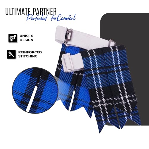 EZE Kilt Flashes for Men with Heavy Buckle Adjusters, Plain & Tartan Kilt Sock Flashes Acrylic Wool - color: Ramsay Blue