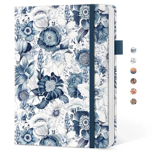 Taja Pretty Lined Journal for Women, Aesthetic Hardcover Leather Journal - color: L-Blue Floral, size: A-Lined