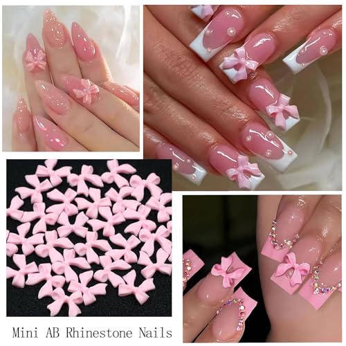 Bow Nail Charms with Pearls Rhinestones for Women Nail Design - color: Colorful-12
