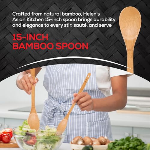 Helen’s Asian Kitchen Bamboo Kitchen Spoon Cooking Utensil, 15-Inch - style: 15-Inch, Solid Spoon