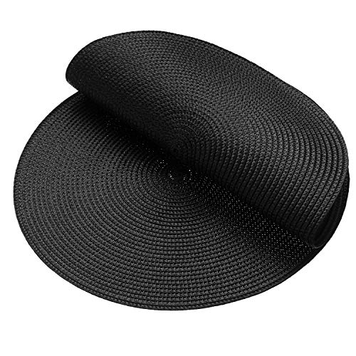 AHHFSMEI Round Placemats Set of 4 Heat Resistant Washable Non-Slip Woven Braided Table Mats for Dining Table Kitchen & Home Decor (Black,4) - color: Black, size: Set of 4