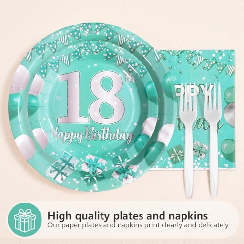 96Pcs Teal and Silver 18th Birthday Party Supplies, Serves 24 - style: Peacock Blue 18th Birthday
