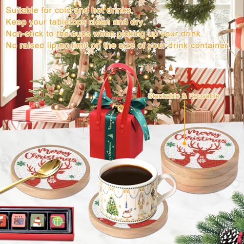 Wood Coasters for Drinks, Eykao Absorbent Coaster Sets of 5, Woven Drink Coasters for Coffee Table, Housewarming Gift for Farmhouse Home Decor,4 inches - color: #2 Red