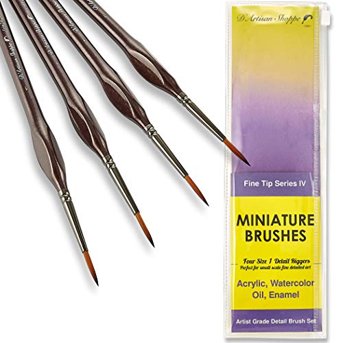 Rigger Brush Watercolor. Liner Brushes for Painting. Script Liner 4pc Size 1 Precision Set. Artist Pinstriping, Miniature Painting, and Fine Detail for Acrylic Painting - style: 4pc Rigger (Size 1)