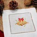100% Linen Cocktail Napkins Set of 6 | Embroidered Christmas Bells 6"x6" Fabric Coaster for Kitchen Coffee Bar Xmas Party Events Reusable Ladder Hemstitch Jingle Bells Cloth Napkins Square - color: Jingle Bells