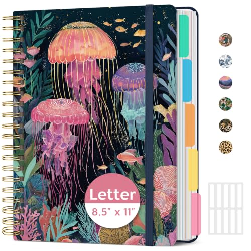 Taja Cute Large Spiral Lined Notebook for Work with 5 Removable Dividers - color: T-Jellyfish
