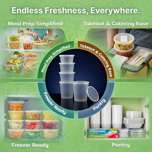 48 Sets Plastic Food Storage Deli Containers w/ Lids 16oz Pint & 32oz Quart - size: 48 Sets (2 Sizes: 16 & 32 oz)