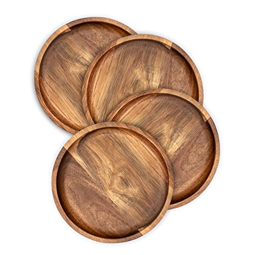 Acacia Wood Round Dinner Plates 6 Inch - Serving Tray & Platters for Home Decor, Food, Vegetables, Fruit, Charcuterie, Appetizer (Set of 4 Wooden Charger) - color: 6 Inch Round 4pcs
