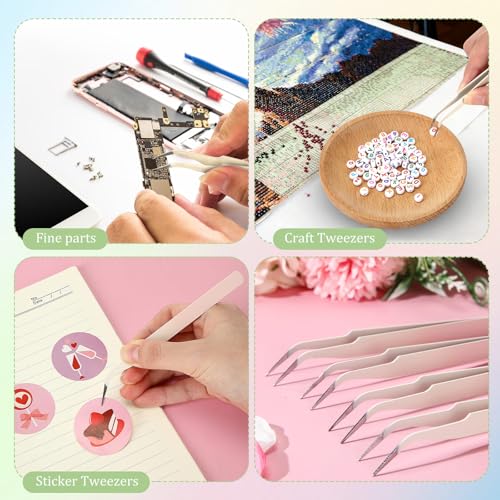Honoson 9 Pcs Curved Pointed Craft Tweezers Precision Tweezer,Gradient Pink - color: Gradient Pink