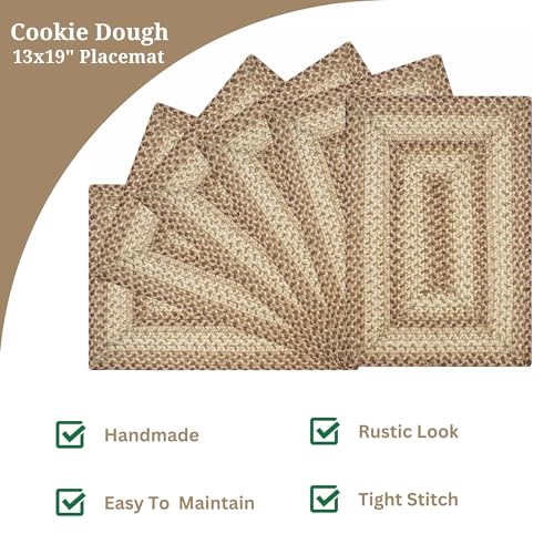 Homespice Cookie Dough Jute Braided Placemats, Rect 13x19 Set of 6 - color: Cookie Dough