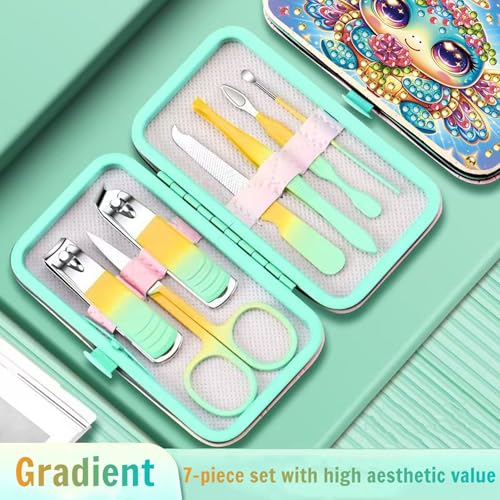 F-CANLAN Winged Turtle Butterfly Diamond Art Manicure Kit Nail Storage Case - color: Blue