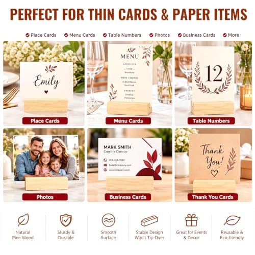 15Pcs 2.75x1.38 Inches Wood Table Number Stands, Wood Place Card Holders, Wooden Holders for Wedding, Ceremony, Birthday, Party, Home Decoration, Events (1mm Slots) - size: 15 Pcs- L 2.75"- Slots 1mm