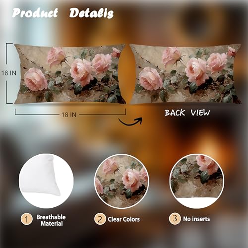 Vintage Pink Rose Floral Throw Pillow Covers Decor 12x20, Shabby Chic Rustic Cottagecore Decorative Rectangle Throw Pillow Covers, Gifts for Room Couch Double-Sided Set of 4 - color: A-rose-8, size: 20" x 12" (Pack of 1)