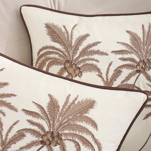Embroidered Throw Pillow Covers 18x18 Pack of 2 Brown Coconut Trees - color: Brown Coconut Palm Trees