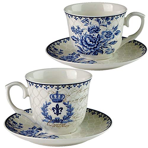 Brew To A Tea Blue Dream Tea Set, 48oz Teapot, 8oz Tea Cups, Saucers, Sugar Bowl, Creamer, Porcelain, Blue