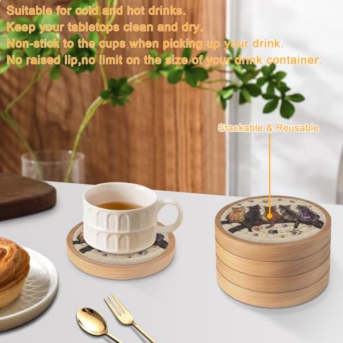 Wood Coasters for Drinks, Eykao Absorbent Coaster Sets of 5, Woven Drink Coasters for Coffee Table, Housewarming Gift for Farmhouse Home Decor,4 inches - color: Colorful