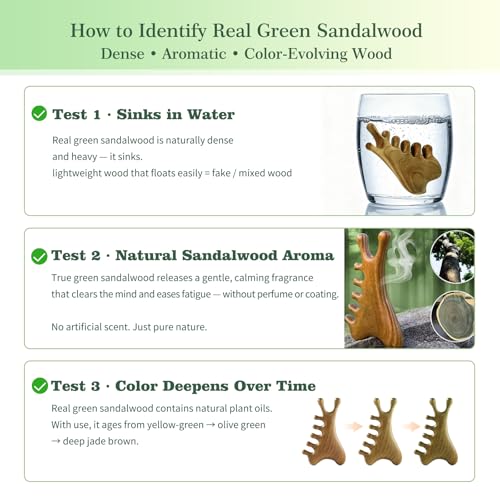 4-in-1 100% Green Sandalwood Massage Comb & Gua Sha Tool - color: Sandalwood Whisper
