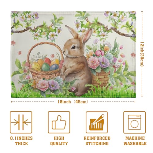 Easter Rabbit Placemats Set of 4 Spring Easter Egg Bunny Flowers Floral Place Mat 12x18 Inch Seasonal Farmhouse Linen Fabric Table Mats for Kitchen Dining Outdoor Indoor Easter Party Decoration - color: Easter Rabbit