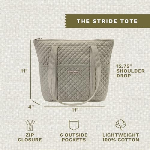 Bella Taylor Stride Tote, Quilted Shoulder Bag for Women - color: Khaki Chambray
