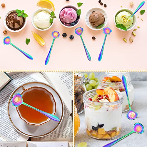 Eboot 40 Pcs Rainbow Flower Tea Spoons Set Stainless Steel Coffee Spoons - color: Rainbow