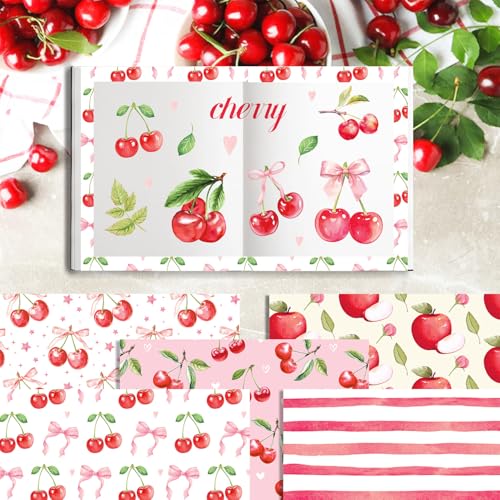 Pink Cherry Scrapbook Paper Pink Grid Pattern Papers Pad 12×12,24 Sheets Double-Sided Spring Bobo Floral Scrapbooking CardStock Paper Supplies for Holiday Cardmaking DIY Origami Papers. - color: WW182