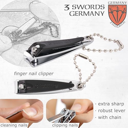 3 Swords Germany - Brand Quality 4 piece Manicure Pedicure Grooming kit Set for Professional Finger & Toe Nail Care Tweezers File Clipper Fashion Leather case in Gift Box, Made by 3 Swords (02563) - color: White - Black Tools