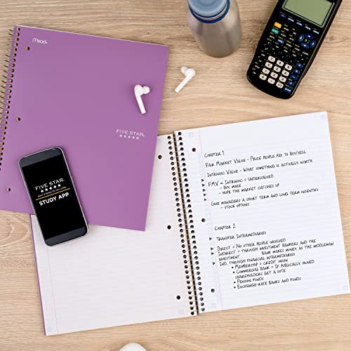 Five Star Spiral Notebook + Study App, 5 Subject, College Ruled Paper, 8-1/2" x 11", 200 Sheets, Fights Ink Bleed, Water Resistant Cover, Amethyst Purple (38748), 1 Count (Pack of 6) - color: Purple, size: 1 Count (Pack of 6)