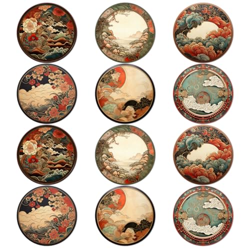 Trillionn 12 Pack Felt Cup Coasters for Drink, Absorbent Coasters for Coffee, Japonisme Pattern Design - color: Japonisme