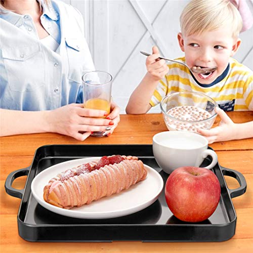 Square Serving Trays with Handles Melamine Black 12.5x12.5 Inch Spill Proof Kitchen Eating Trays Set of 2 for Cafeteria Cafe Food Appeizer Dessert Snack Dinner Lunch Breakfast,TR16-02 - color: Black