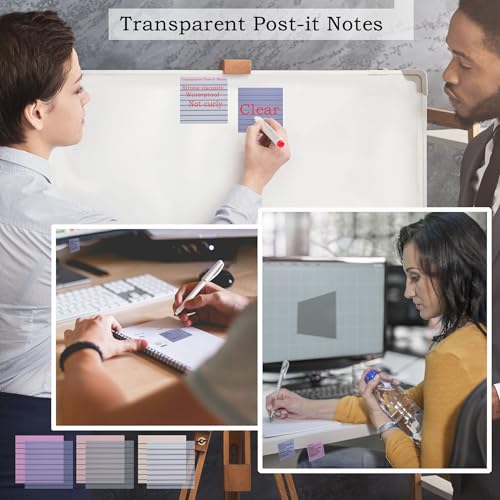 YOUDEFUL 800Pcs Transparent Sticky Note, 3"x3" Clear Sticky Note with Line - size: Square Line