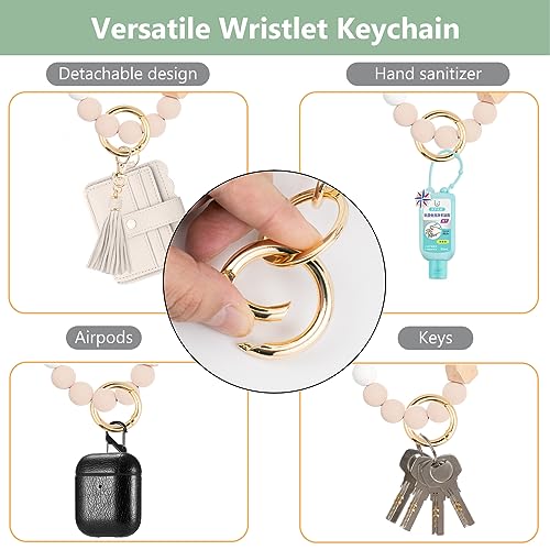 Wristlet Wallet for Women with Keychain – RFID Card Holder Small Wallet Wristlet with Key Ring - color: Beige, style: Classic