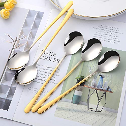 5-pieces Soup Dinner Spoon 8-Inch Gradient Gold Metal Korean Spoon Stainless Steel Table Spoons by Buyer Star - color: gradient gold