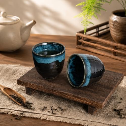 Ceramic Japanese Tea Cups, 5 oz Tea Cup, Asian Teacup, Teacups, Set of 2 (Nebula Blue, 2 pcs) - color: Nebula Blue, size: 2 pcs