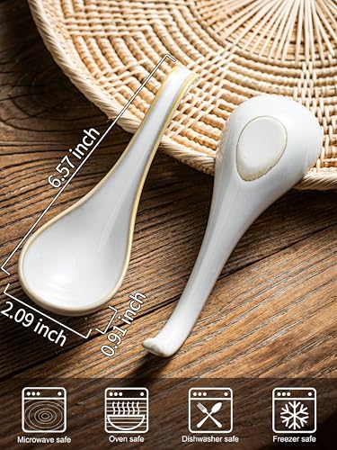 Gomakren Soup Spoons Ramen Spoons Set of 6 with Long Handle, Creamy White - color: Creamy White