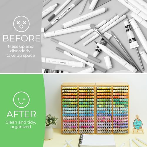 Ohuhu Bamboo Marker Organizer Hold 224 Markers for Honolulu Oahu Series - style: Rounded Corner Hold 224 Markers