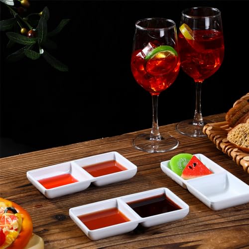 Gejoy 12 Pcs Dual Dipping Sauce Bowls Soy Sauce Dish Bowls, White - color: White