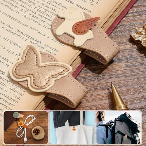 2PCS Vintage Magnetic Leather Bookmark, Leather Magnetic Bookmarks for Women, Magnetic PU Bookmarks Clip Book Accessories - style: Butterfly&Pony