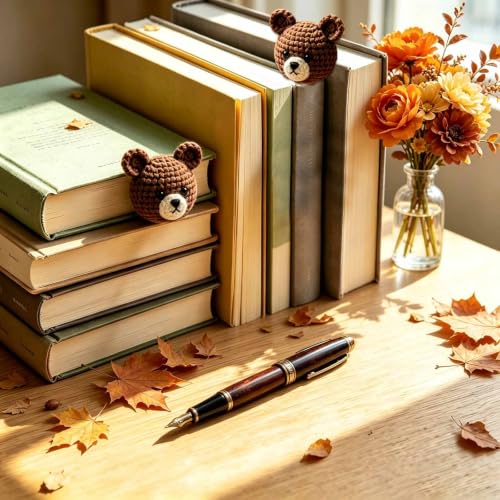 Fall Crochet Bear Bookmarks for Women Bear Book Marks for Reading Gifts - color: Brown