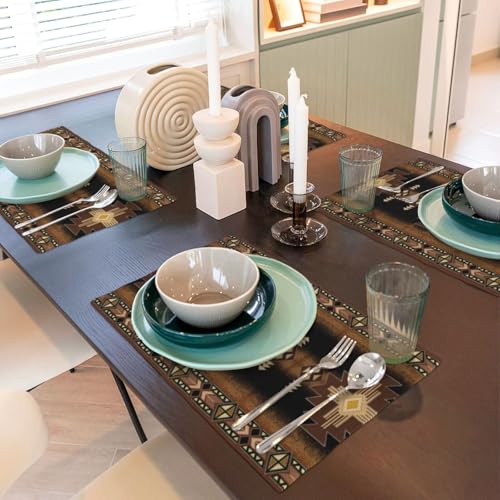 Aztec Southwest Placemats Rectangle Linen Table Placemet Set of 4 - color: Terracotta, size: Set of 4