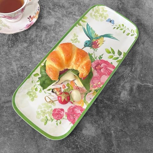 UP Rose Garden Melamine Serving Tray, 15 x 6.5 Inch Rectangular Serving Platter, BPA Free Food Tray for Party Entertaining - color: Rose Garden