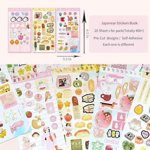 400+ Japanese Stickers Book Set,20 Sheets Kawaii Scrapbook Stickers Book for Journaling Supplies,Cute Korean Sticker for Junk Journal,Scrapbooking,Diary,Phone Case,DIY Craft(Cute Little Things) - color: Cute Little Things