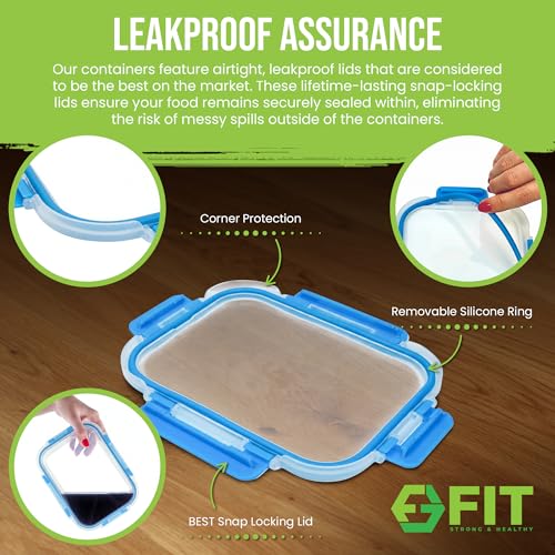 Glass Meal Prep Containers 2 and 3 Compartments, Leak-Proof, 32 oz, 4 Pack - color: Blue (2,3 compartment - 4 pack, 32 oz)